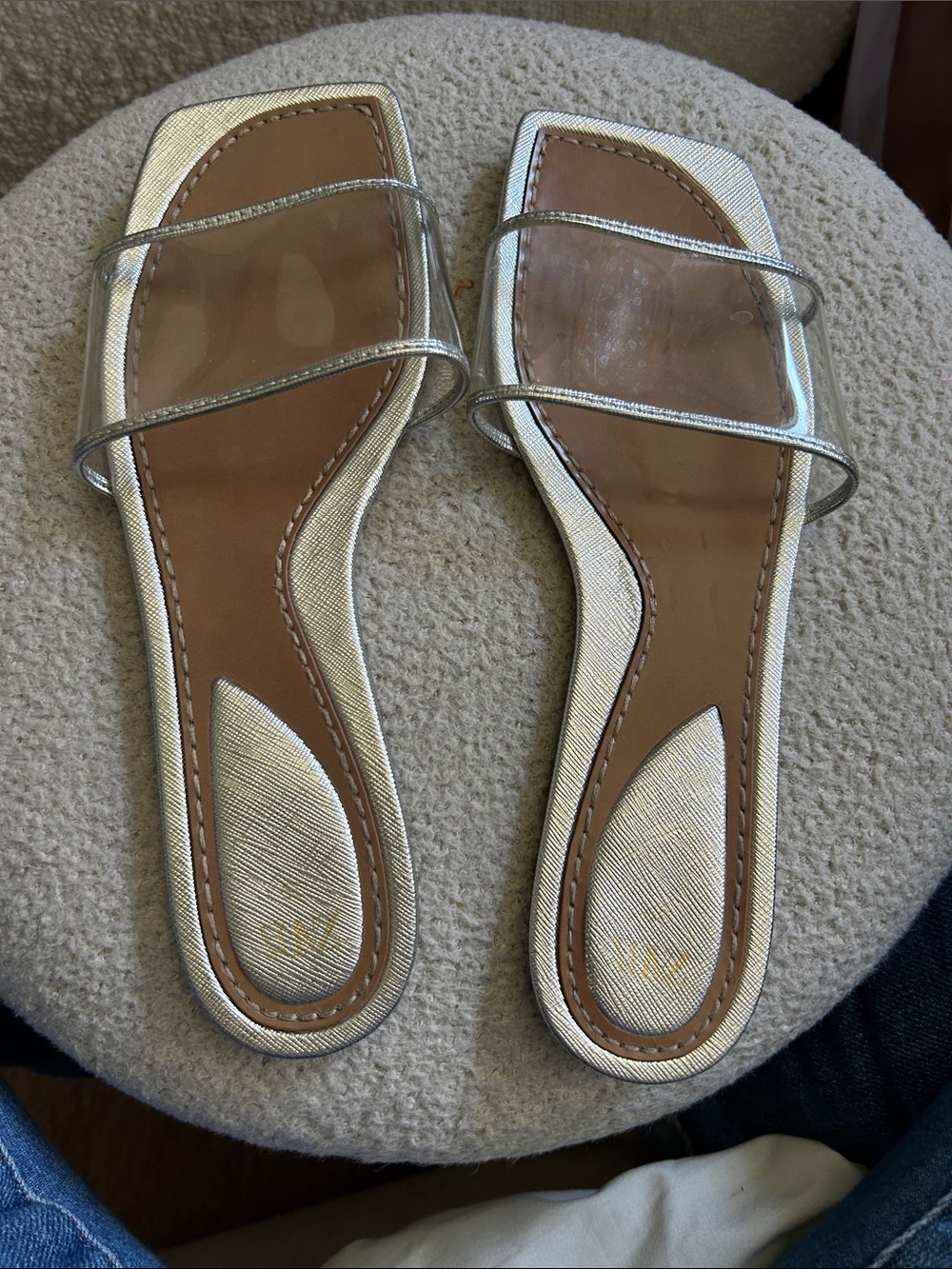 Women’s Silver Strappy Square-Toe Slide Sandals